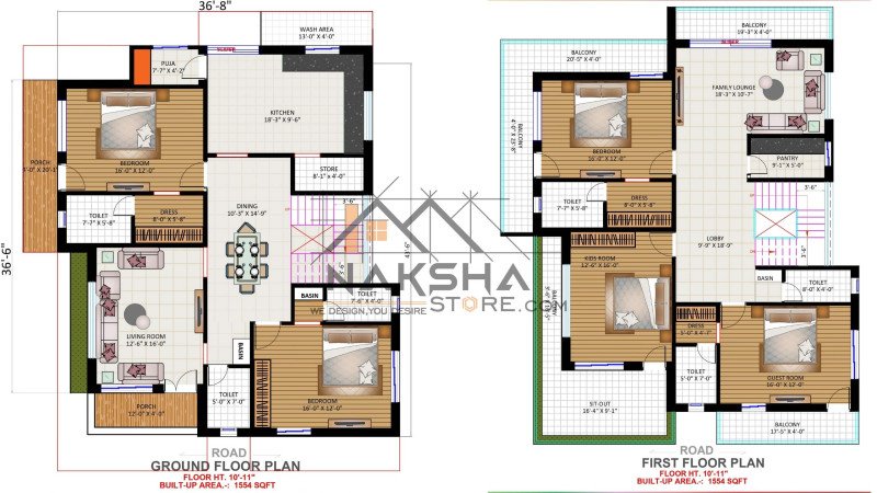 40×50 Modern House Plan | Ground & First Floor Layout – Naksha Store Company
